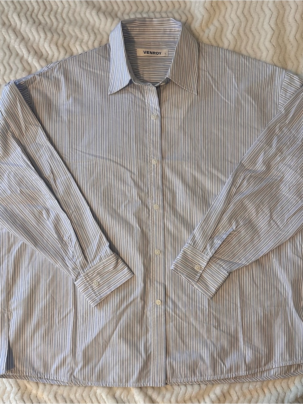 Venroy Men’s Blue and White Multi-Stripe Shirt Size L